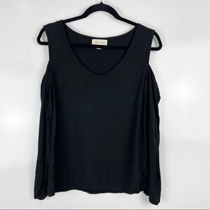 Cloth & Stone Black Long Sleeve Cold Shoulder V-Neck Blouse Flared Sleeve Sz XS
